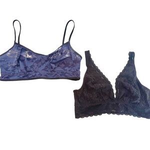 B-TEMPT'D by WACOAL Lot of 2 Bralettes 38D XL Black and Blue Lace No Underwire